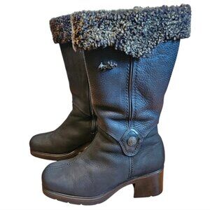 Anfibio Women's Moto Mid Calf Leather Biker Square Toe Black Boho Boots Size 37.